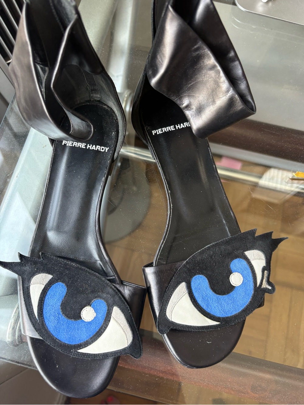 Pierre Hardy “Oh Roy!” Black Leather Eye Sandals size 37